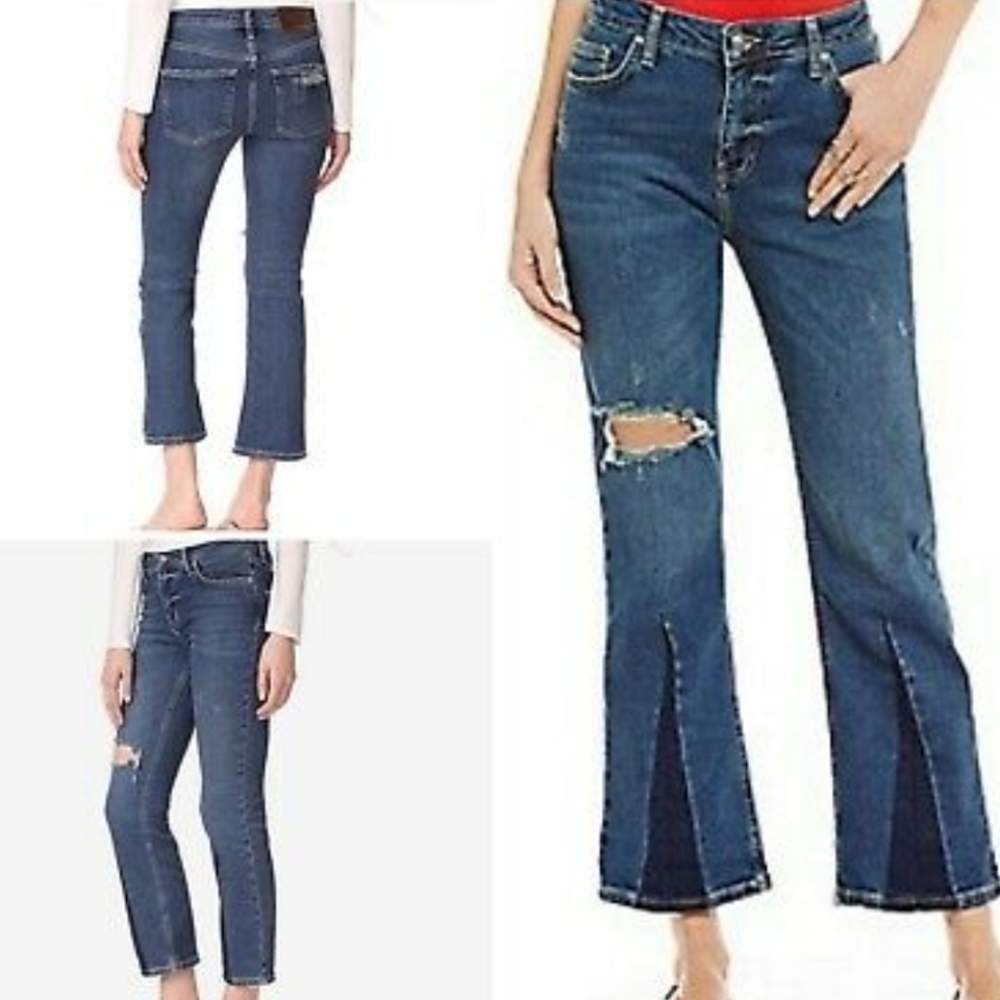 Free People Color Block Crop Flare Jeans